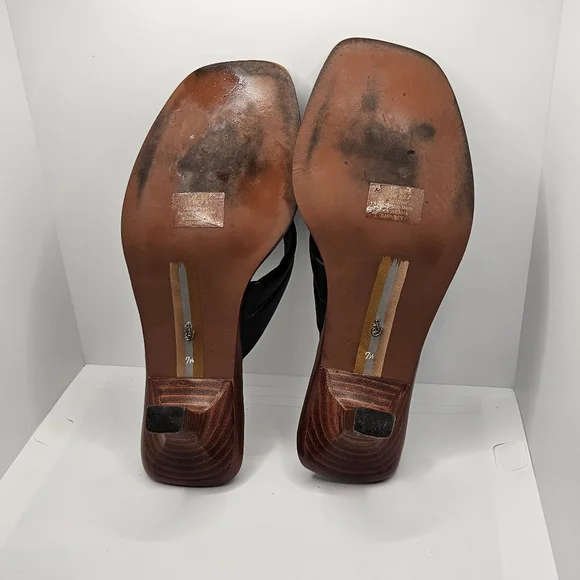 Sam Edelman Daphney Slip On Kitten Heel Thong Sandals Black 7.5 M Leather Upper - Picture 7 of 7